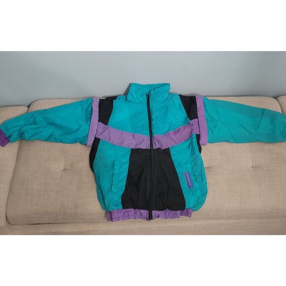 Vintage Jordache Kids Jacket 90s Teal Purple Windbreaker Convertible Vest Sz 10 - Picture 1 of 6